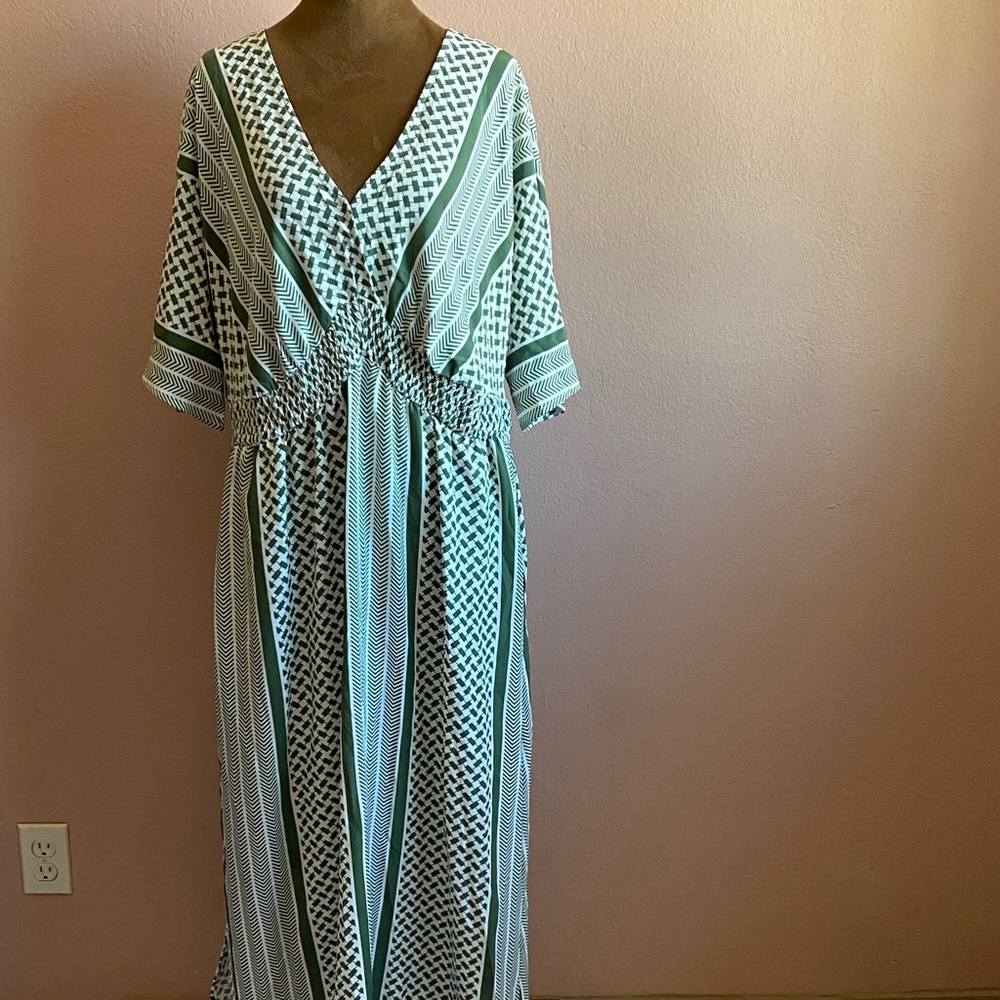 BloomChic Green and White Maxi Dress